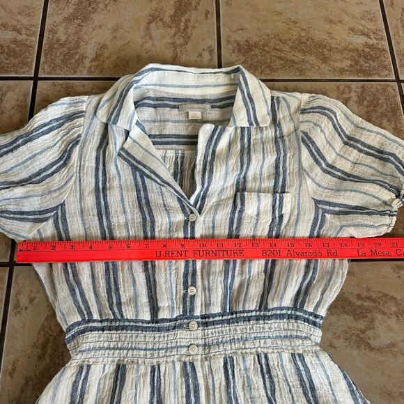 Outerknown Short Sleeve Collared Knee Length Stripe Dress Elastic Waist Small - Picture 8 of 10